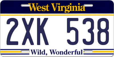 WV license plate 2XK538