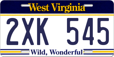 WV license plate 2XK545
