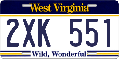 WV license plate 2XK551