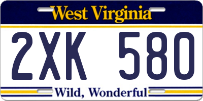 WV license plate 2XK580