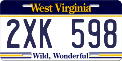 WV license plate 2XK598