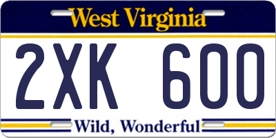 WV license plate 2XK600