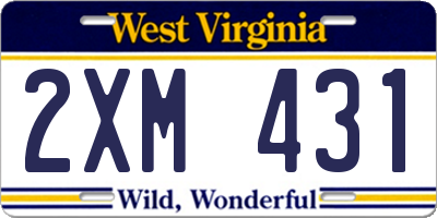 WV license plate 2XM431