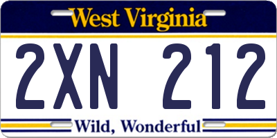WV license plate 2XN212
