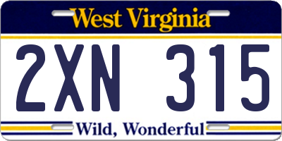 WV license plate 2XN315