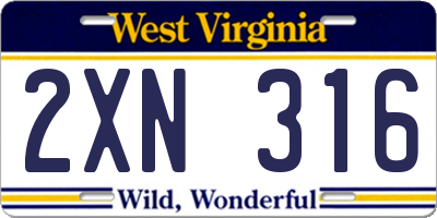 WV license plate 2XN316