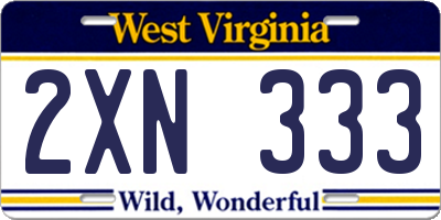 WV license plate 2XN333