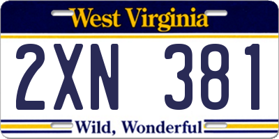 WV license plate 2XN381