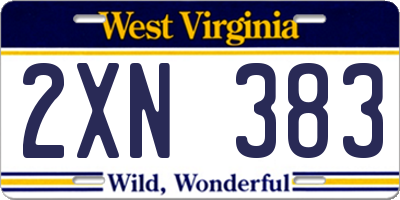 WV license plate 2XN383