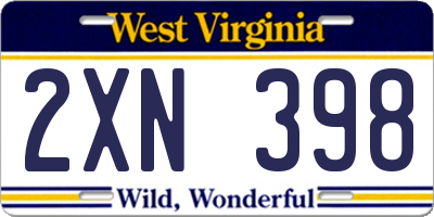 WV license plate 2XN398