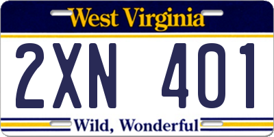 WV license plate 2XN401