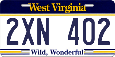 WV license plate 2XN402