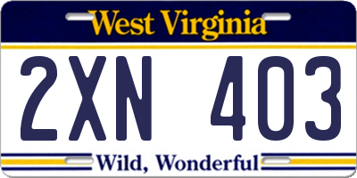 WV license plate 2XN403