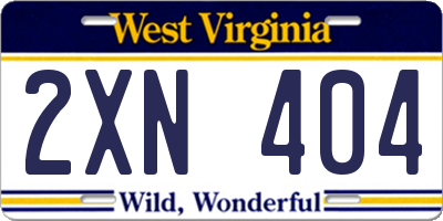 WV license plate 2XN404