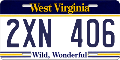 WV license plate 2XN406