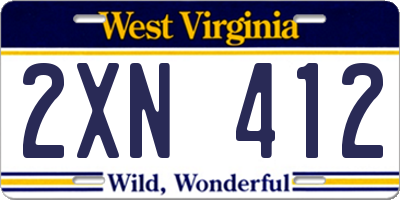 WV license plate 2XN412