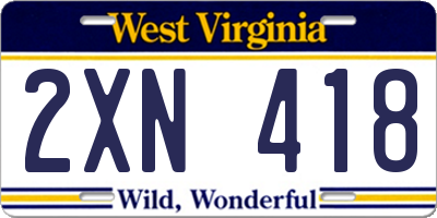 WV license plate 2XN418