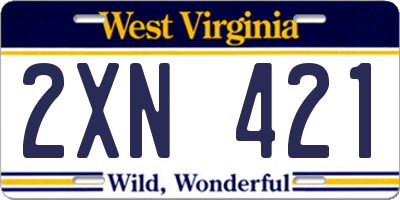 WV license plate 2XN421