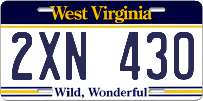 WV license plate 2XN430