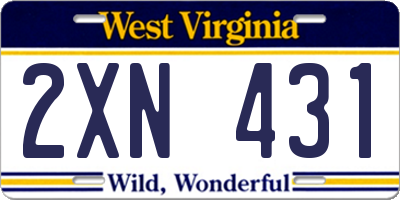 WV license plate 2XN431