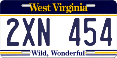 WV license plate 2XN454