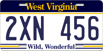 WV license plate 2XN456