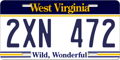 WV license plate 2XN472