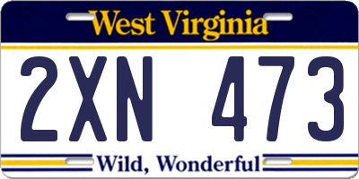 WV license plate 2XN473