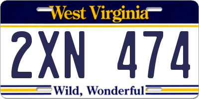 WV license plate 2XN474
