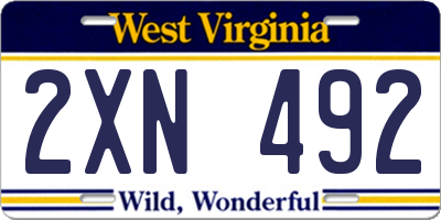WV license plate 2XN492