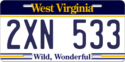 WV license plate 2XN533