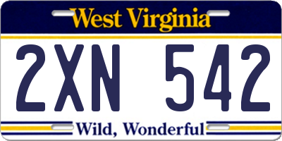 WV license plate 2XN542