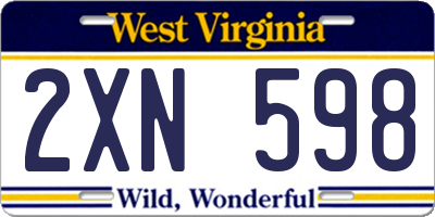WV license plate 2XN598