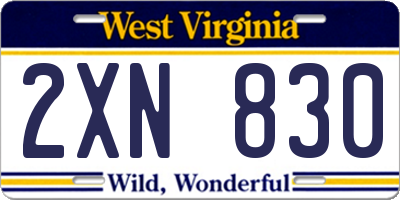 WV license plate 2XN830