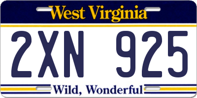 WV license plate 2XN925