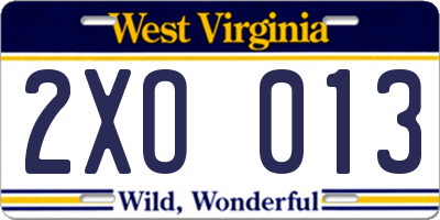 WV license plate 2XO013