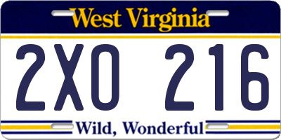 WV license plate 2XO216