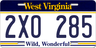 WV license plate 2XO285