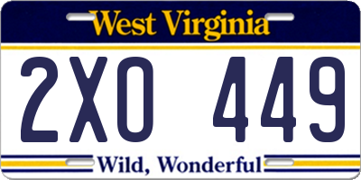 WV license plate 2XO449