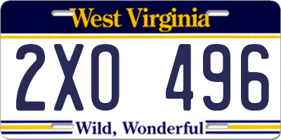 WV license plate 2XO496