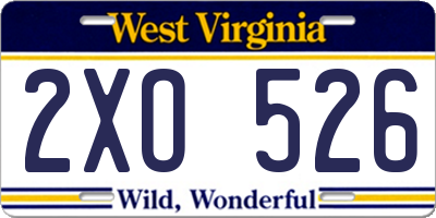 WV license plate 2XO526