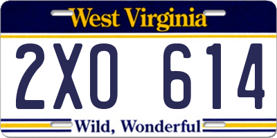 WV license plate 2XO614