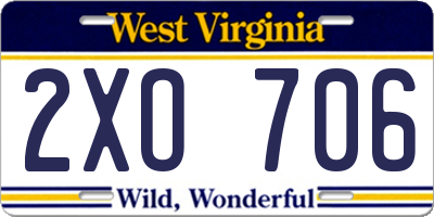WV license plate 2XO706