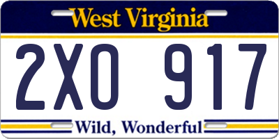 WV license plate 2XO917