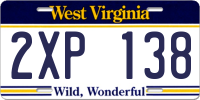 WV license plate 2XP138