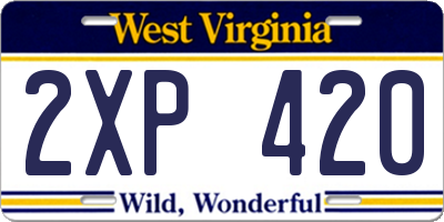WV license plate 2XP420
