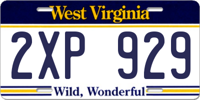 WV license plate 2XP929