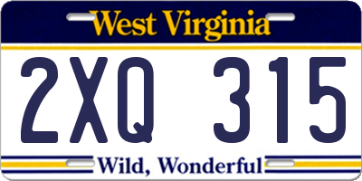 WV license plate 2XQ315