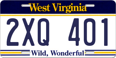 WV license plate 2XQ401