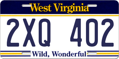 WV license plate 2XQ402